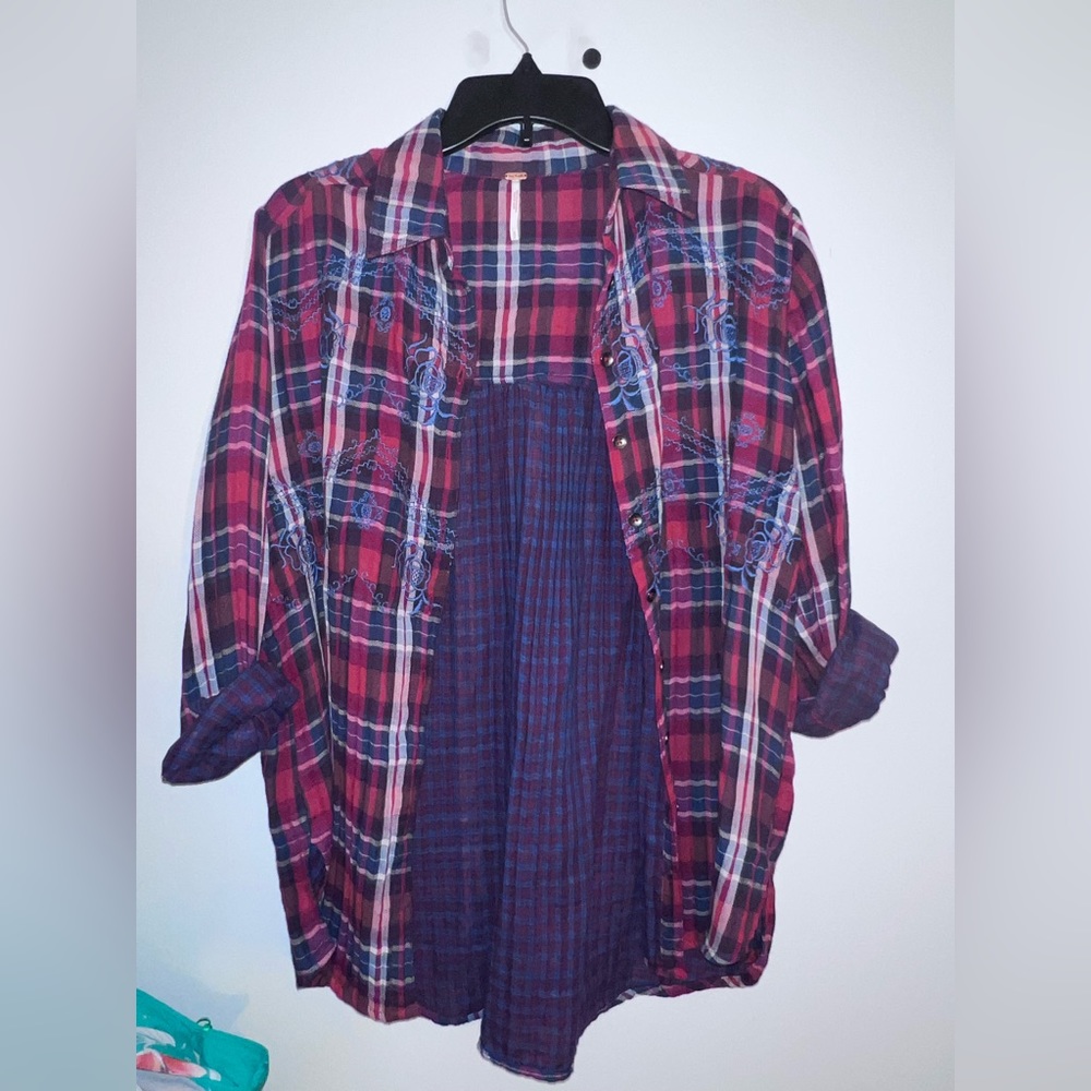 Embroidered Free People Flannel - Size Small